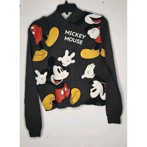 Juniors' Disney Mickey Mouse Gray Graphic Hoodie - Size Small Crop Hoodie